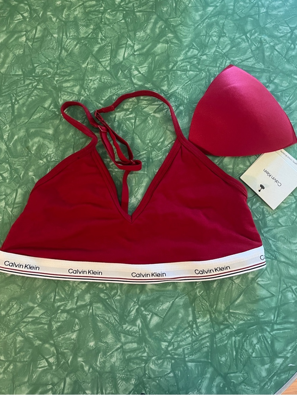 Calvin Klein Burgundy Triangle Bralette with Logo Band